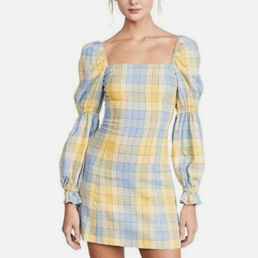 STAUD Heather Plaid Long Sleeve Mini Dress